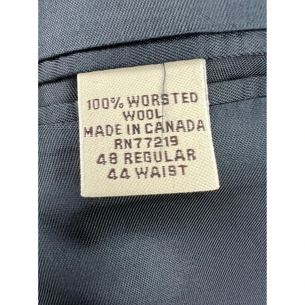 Pronto Uomo Suit Mens 48R 44W Black Worsted Wool 2PC Blazer Pleated Pants Good